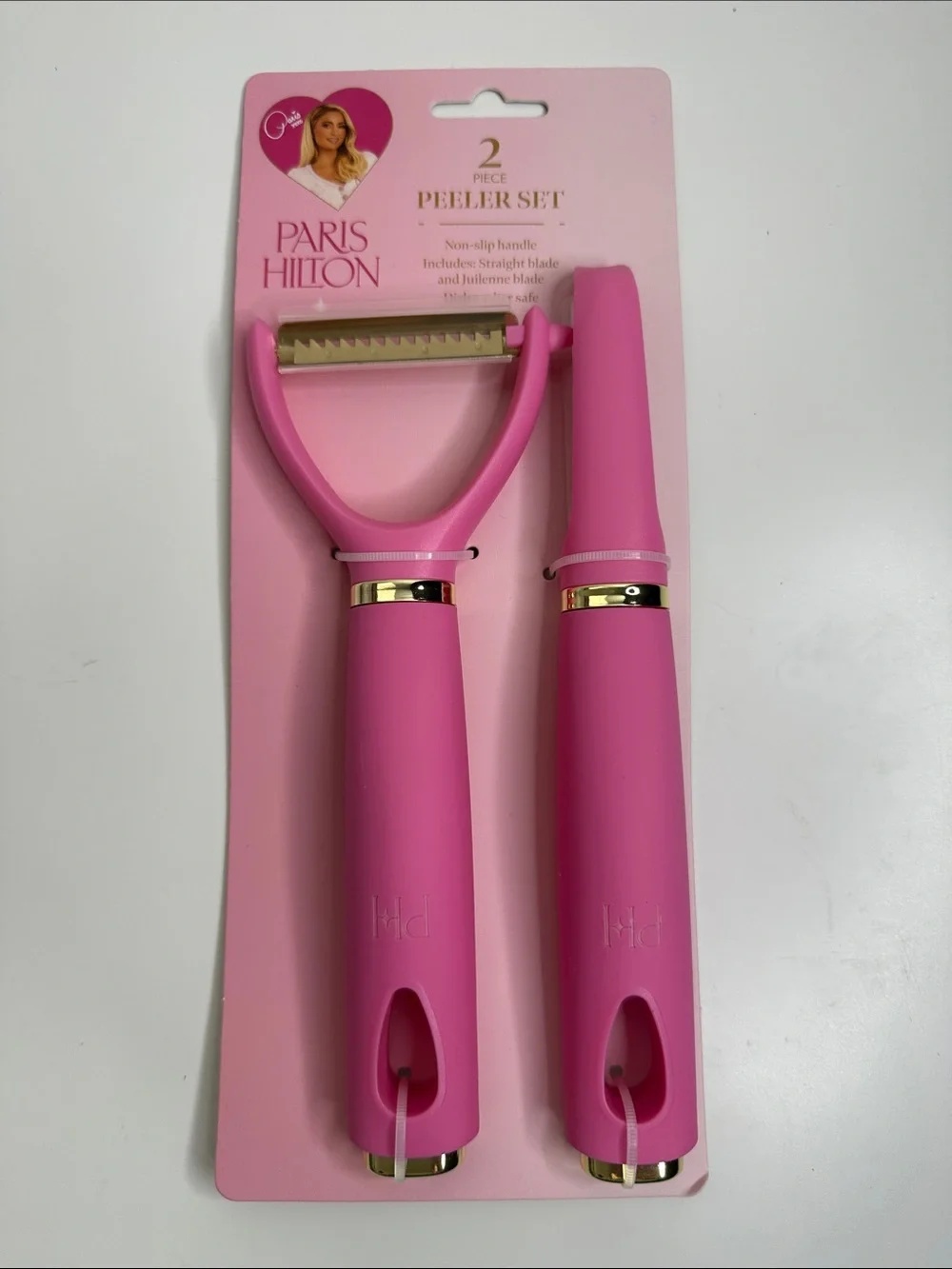 Paris Hilton Pink 2-Piece Kitchen Peeler Set with Gold Accents